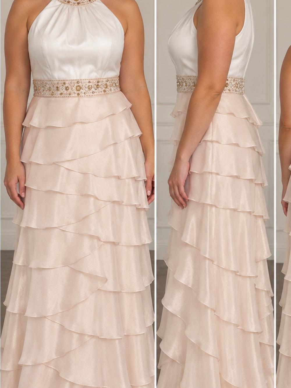 Jessica Howard Halter Ruffle Maxi with Beaded Waist